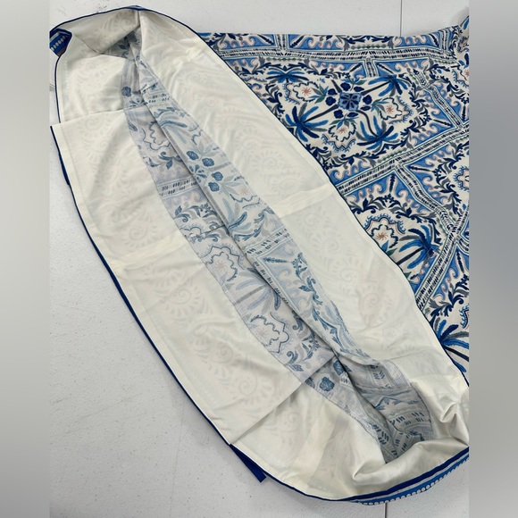 Avec Les Filles Blue Mediterranean Tile Sweetheart Midi Dress Coastal Resort 6 - Picture 10 of 13